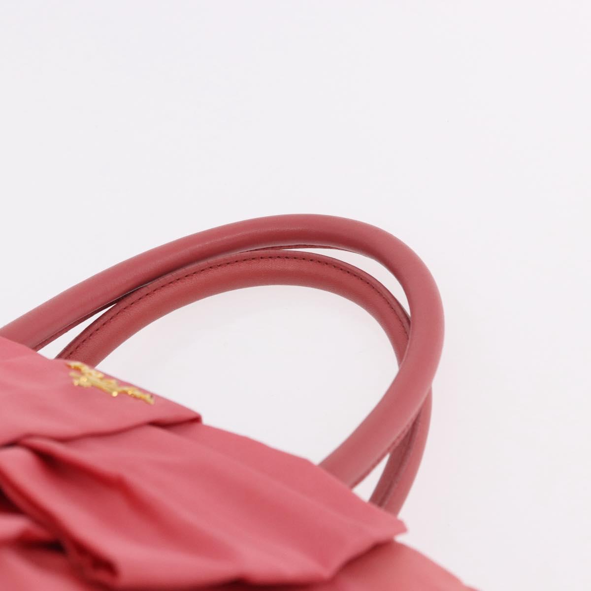 PRADA Ribbon Hand Bag Nylon Pink Gold Auth 191389A