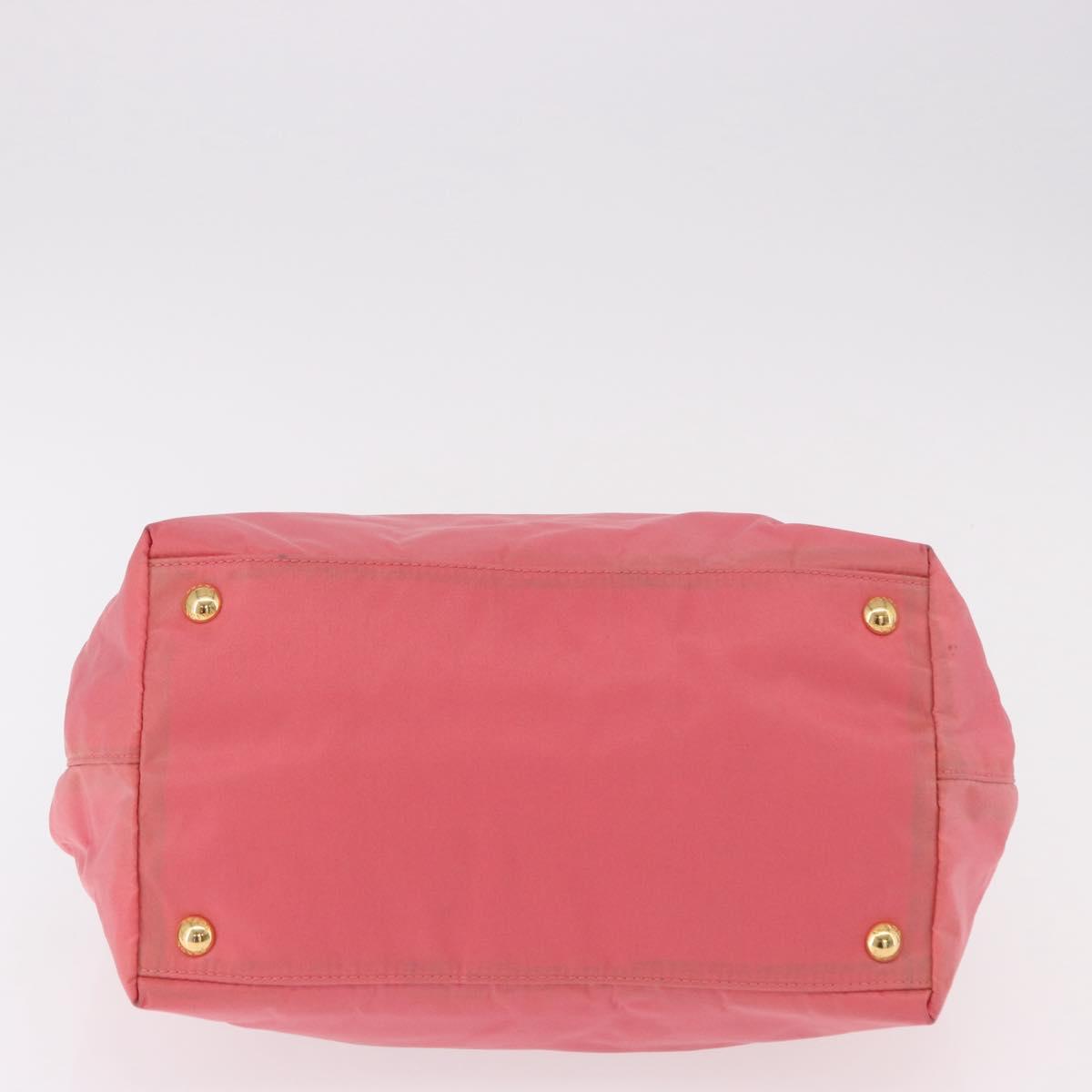 PRADA Ribbon Hand Bag Nylon Pink Gold Auth 191389A