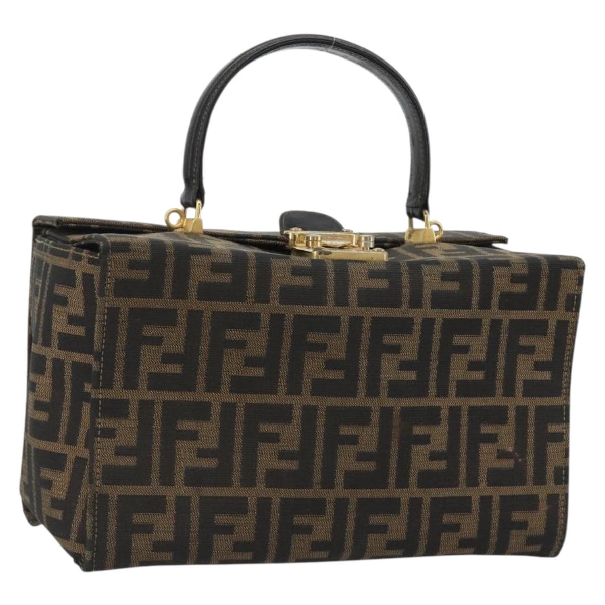 FENDI Zucca Canvas Vanity Hand Bag Black Brown Auth 191413