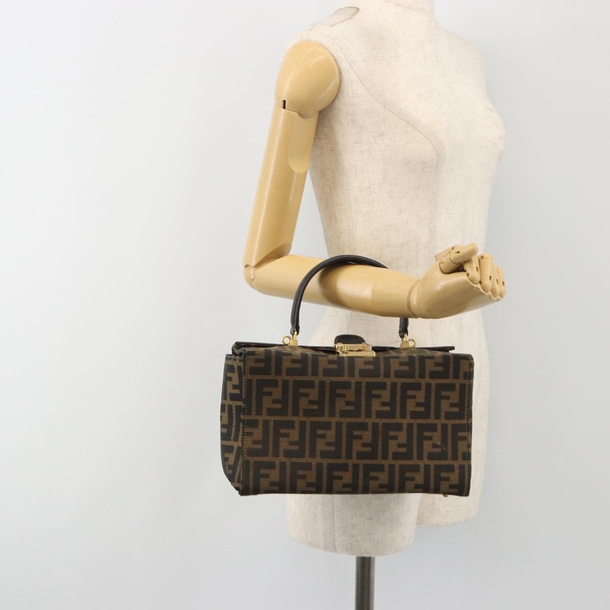 FENDI Zucca Canvas Vanity Hand Bag Black Brown Auth 191413