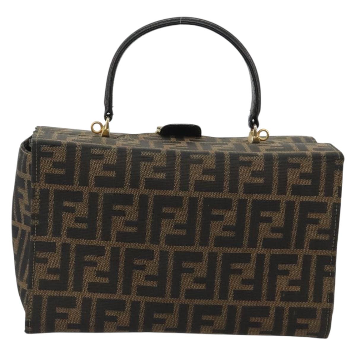 FENDI Zucca Canvas Vanity Hand Bag Black Brown Auth 191413