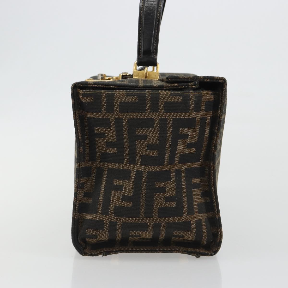 FENDI Zucca Canvas Vanity Hand Bag Black Brown Auth 191413