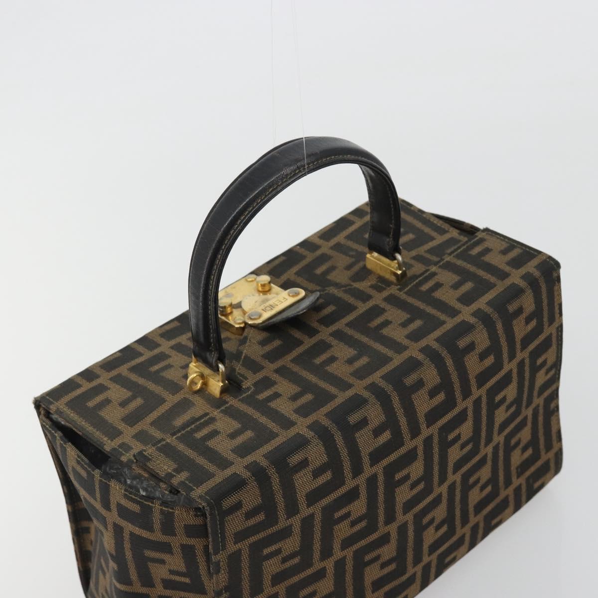FENDI Zucca Canvas Vanity Hand Bag Black Brown Auth 191413