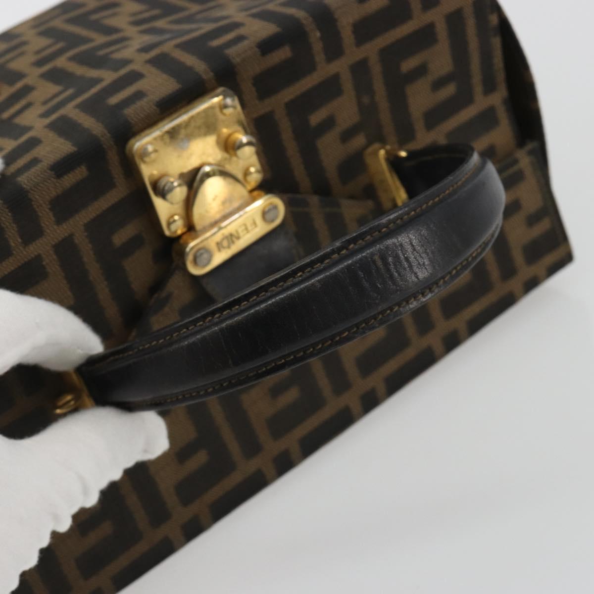FENDI Zucca Canvas Vanity Hand Bag Black Brown Auth 191413