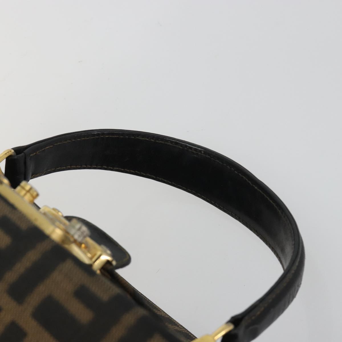 FENDI Zucca Canvas Vanity Hand Bag Black Brown Auth 191413