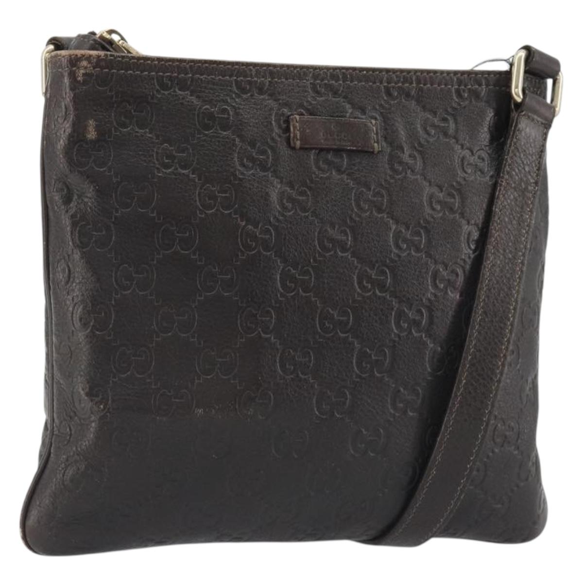 GUCCI GG Canvas Guccissima Bag Leather Dark Brown Gold 201538 Auth 191414