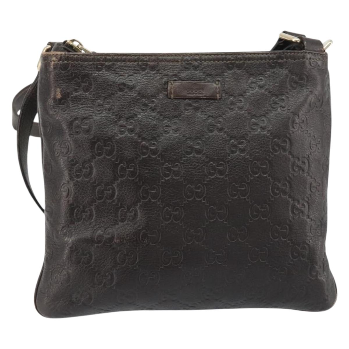 GUCCI GG Canvas Guccissima Bag Leather Dark Brown Gold 201538 Auth 191414