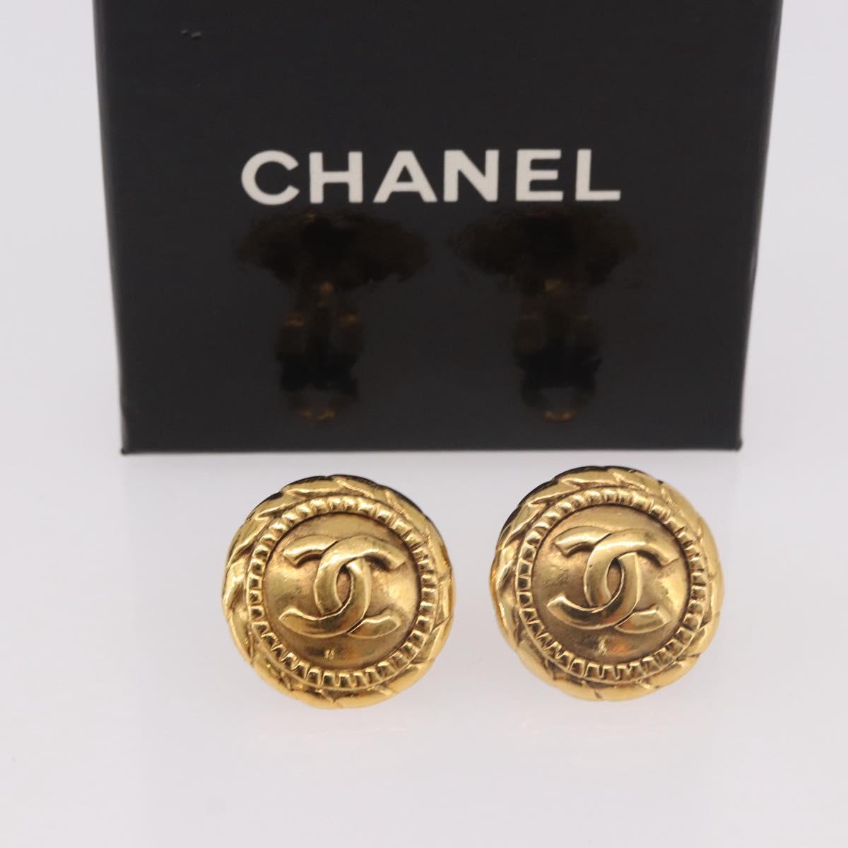 CHANEL COCO Mark Earring Metal Gold Tone CC Auth 191418V