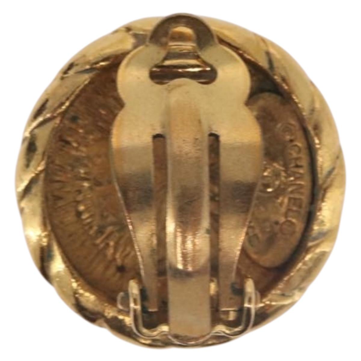 CHANEL COCO Mark Earring Metal Gold Tone CC Auth 191418V