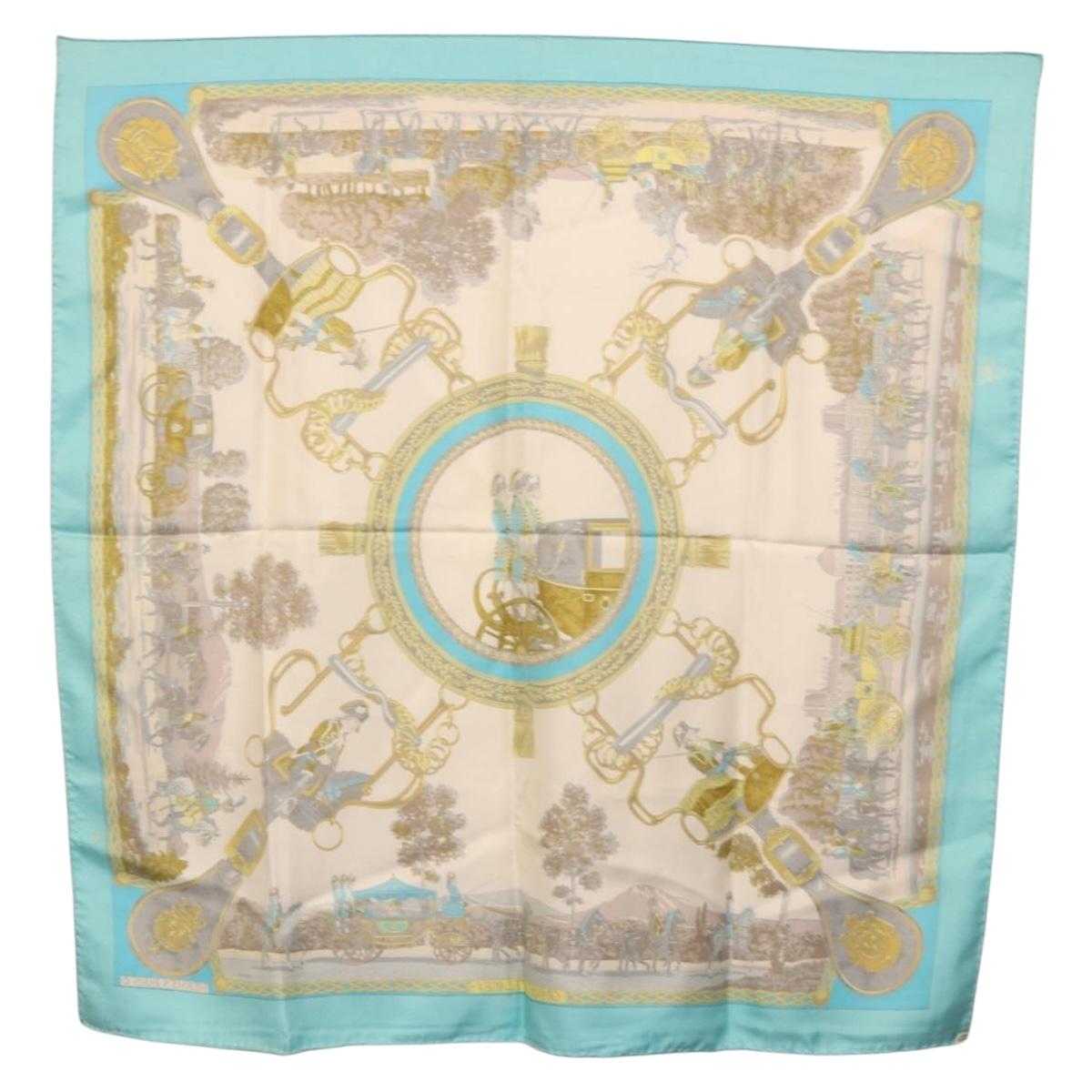 HERMES Carre 90 Scarf Silk Light Blue Auth 191431