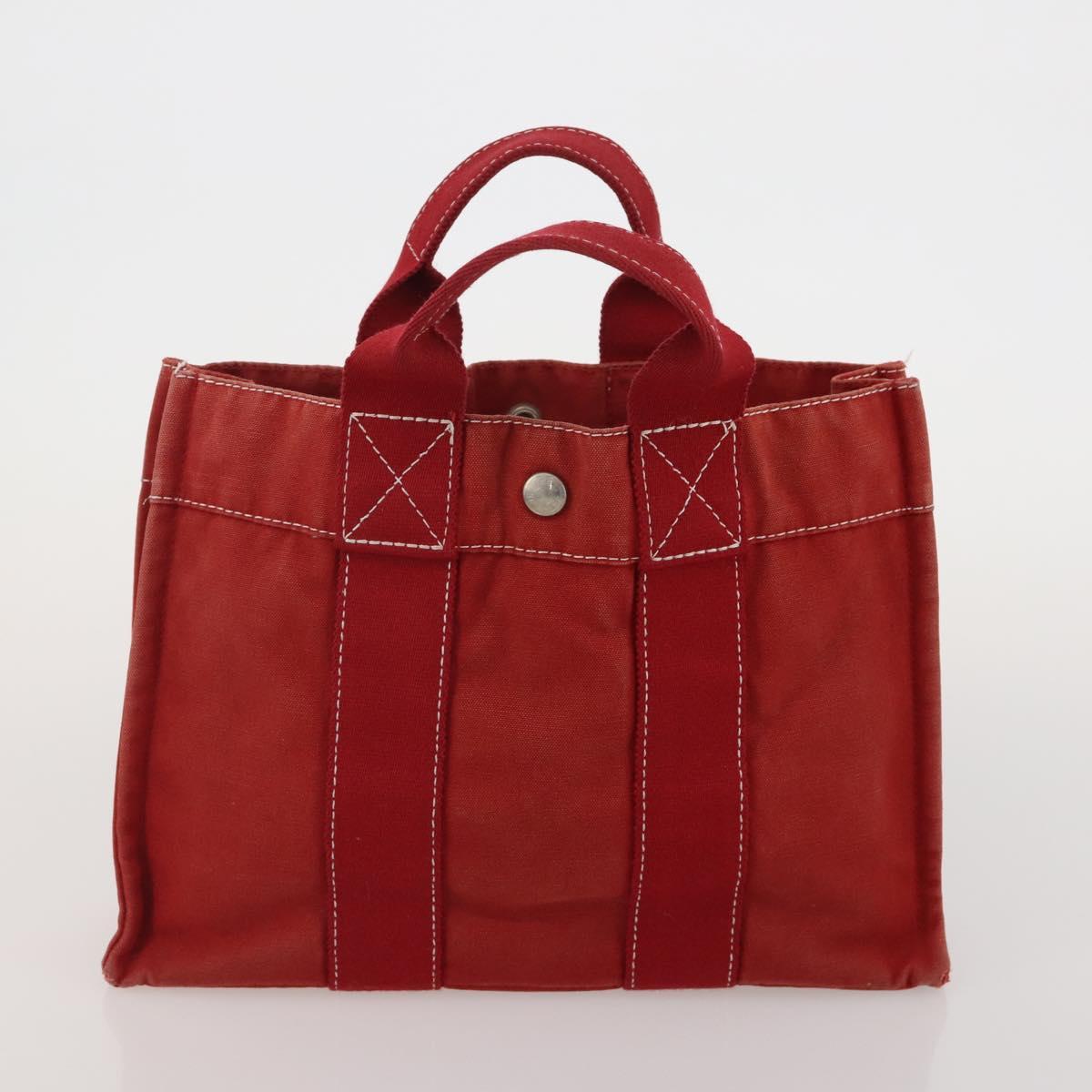 HERMES Hand Bag Canvas 2 Set Red Navy Auth 191436