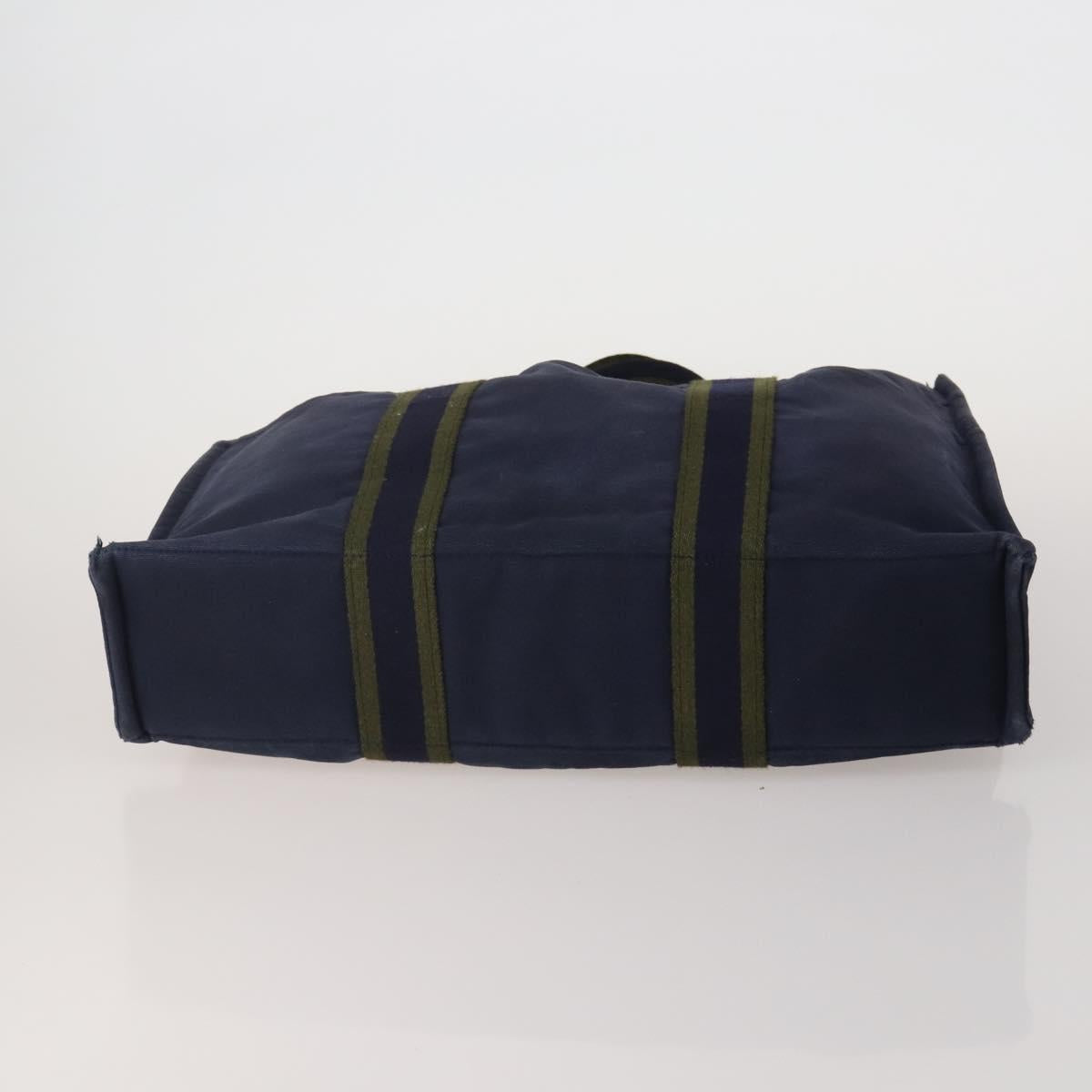 HERMES Fourre Tout MM Hand Bag Canvas 5 Set Navy Black Auth 191437