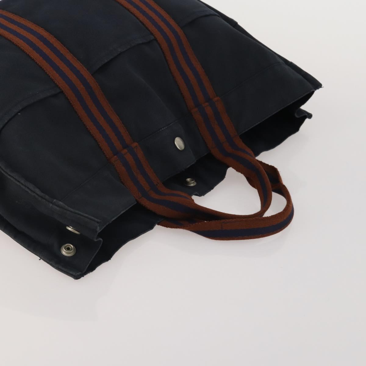 HERMES Fourre Tout MM Hand Bag Canvas 5 Set Navy Black Auth 191437
