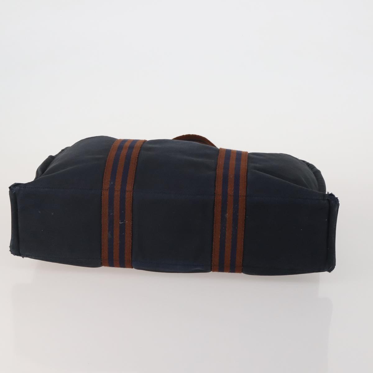 HERMES Fourre Tout MM Hand Bag Canvas 5 Set Navy Black Auth 191437