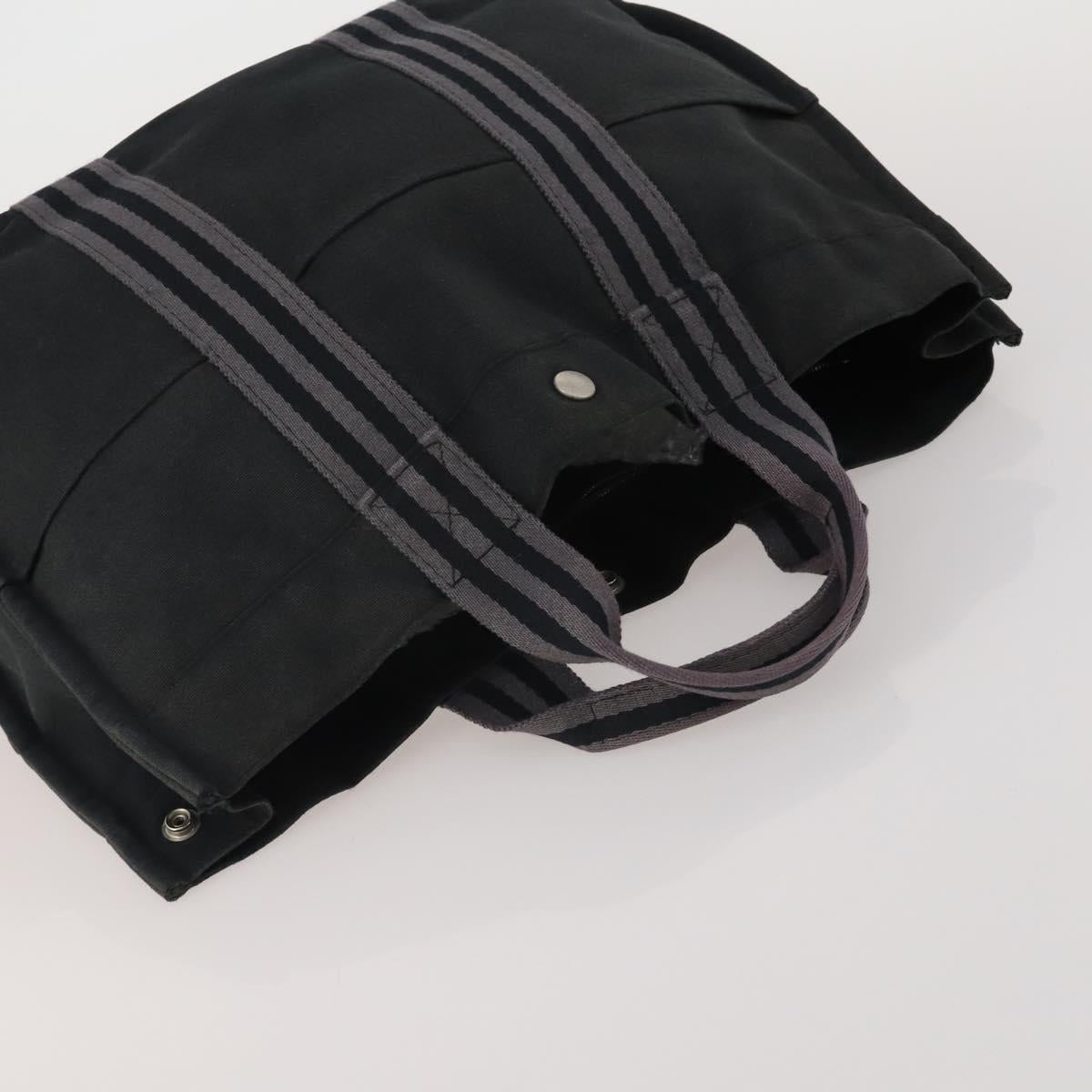 HERMES Fourre Tout MM Hand Bag Canvas 5 Set Navy Black Auth 191437