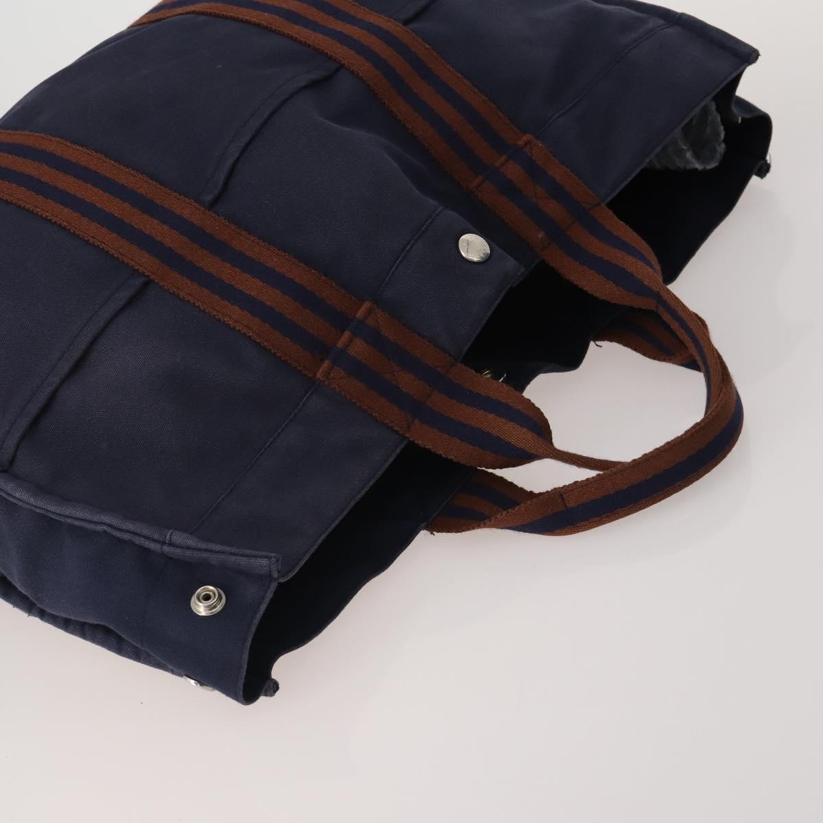 HERMES Fourre Tout MM Hand Bag Canvas 5 Set Navy Black Auth 191437