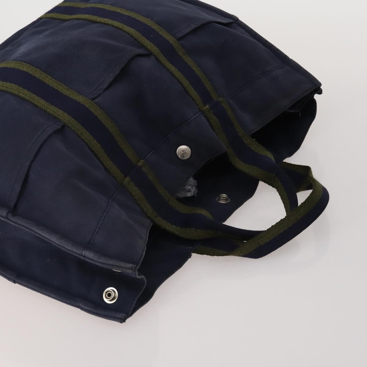 HERMES Fourre Tout MM Hand Bag Canvas 5 Set Navy Black Auth 191437