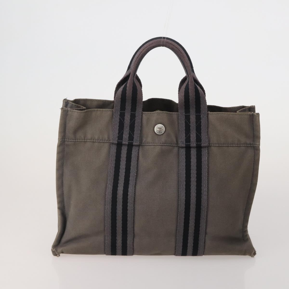 HERMES Fourre Tout PM Hand Bag Canvas 5 Set Gray Red Navy Auth 191438
