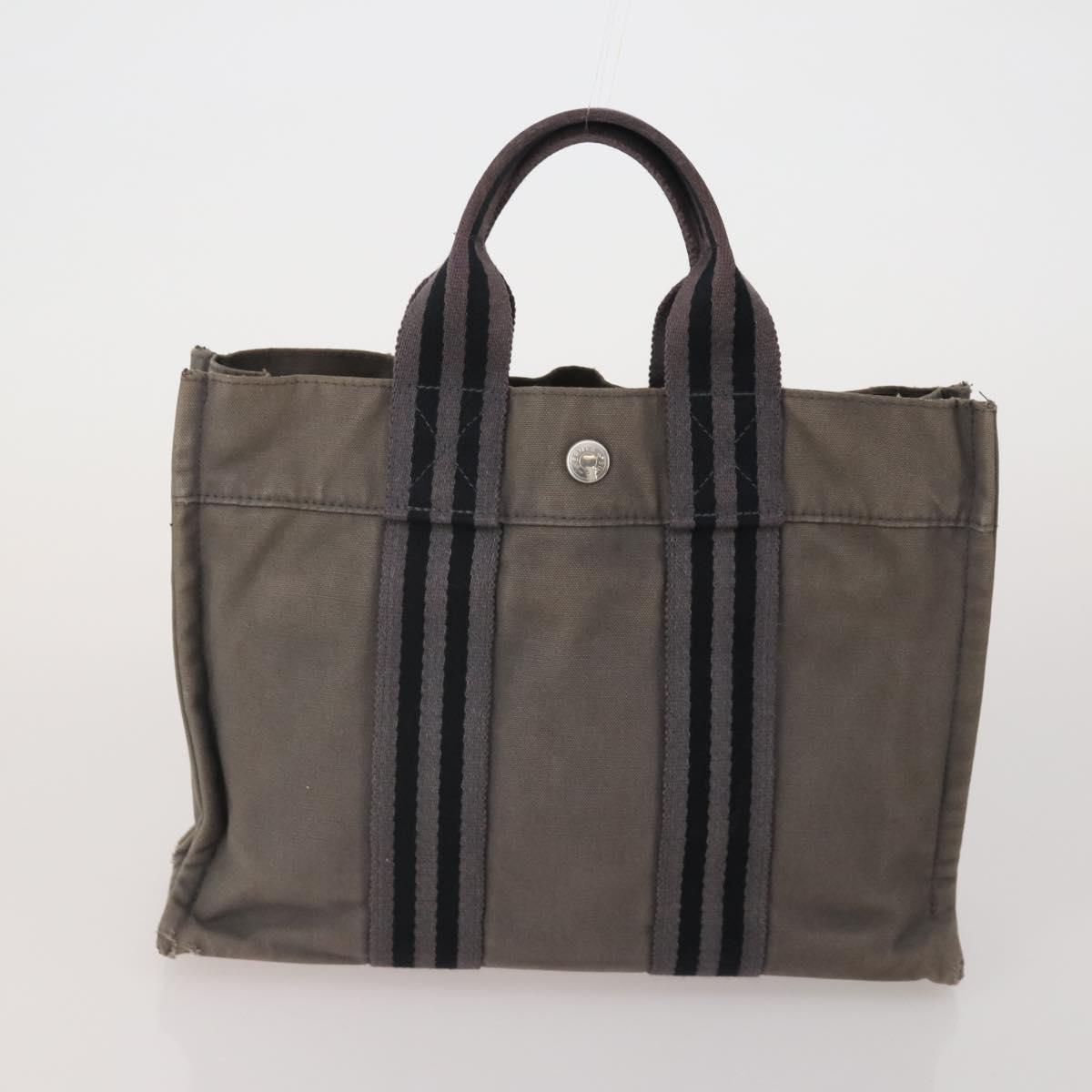 HERMES Fourre Tout PM Hand Bag Canvas 5 Set Gray Red Navy Auth 191438