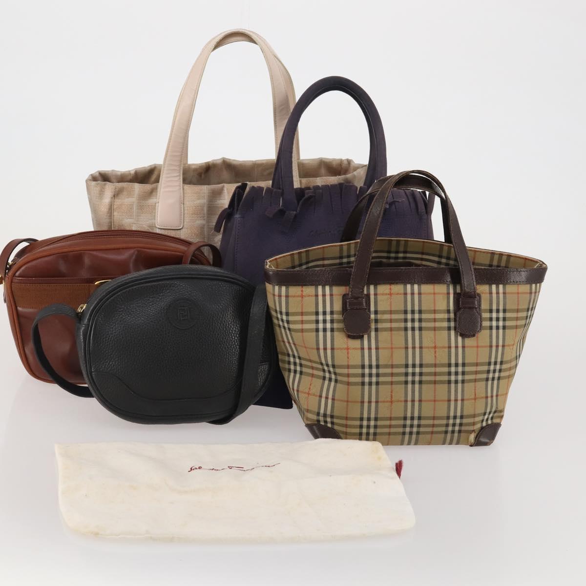 Salvatore Ferragamo Chanel Fendi Burberry Novacheck Bag 5 Set Auth 191440