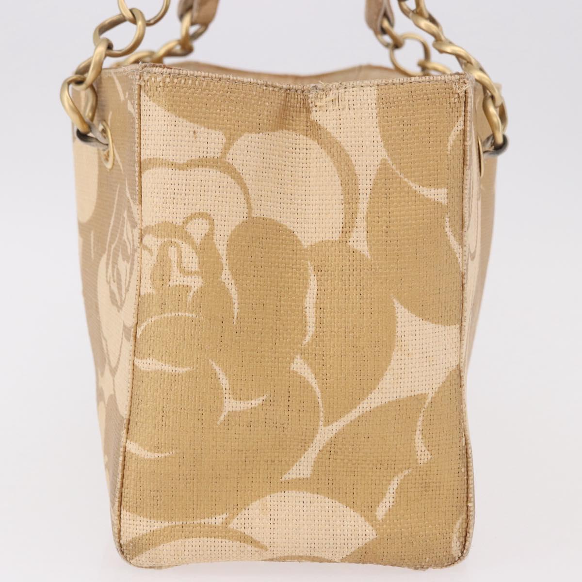 CHANEL Chain Shoulder Tote Bag Raffia Beige Gold CC Auth 191448V