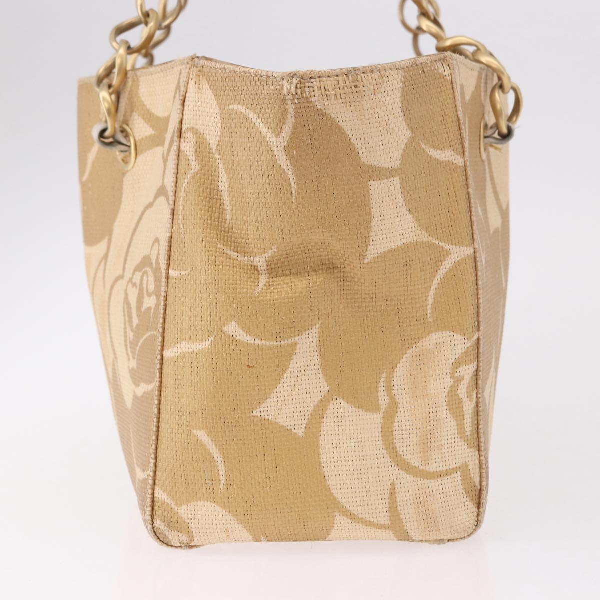 CHANEL Chain Shoulder Tote Bag Raffia Beige Gold CC Auth 191448V