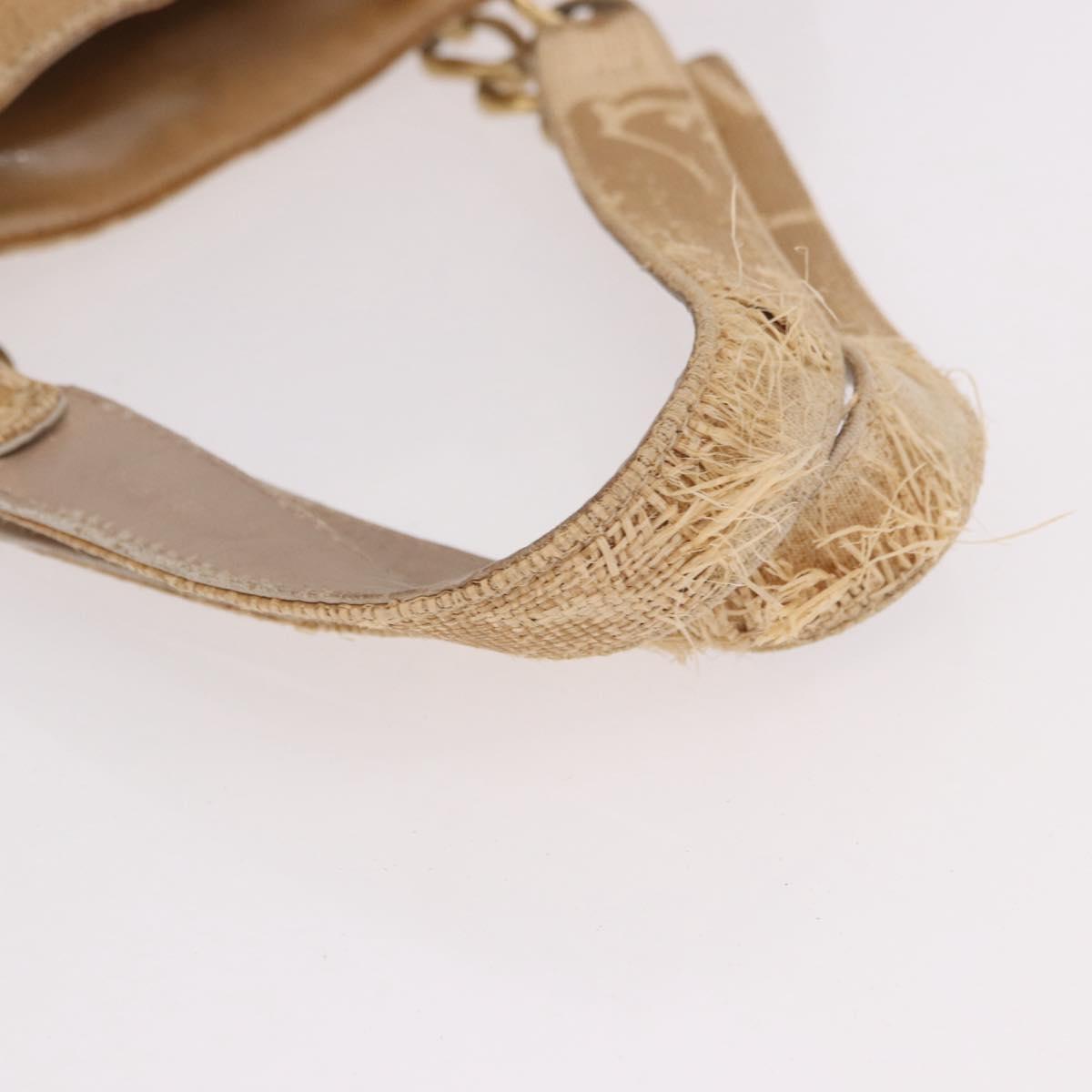 CHANEL Chain Shoulder Tote Bag Raffia Beige Gold CC Auth 191448V