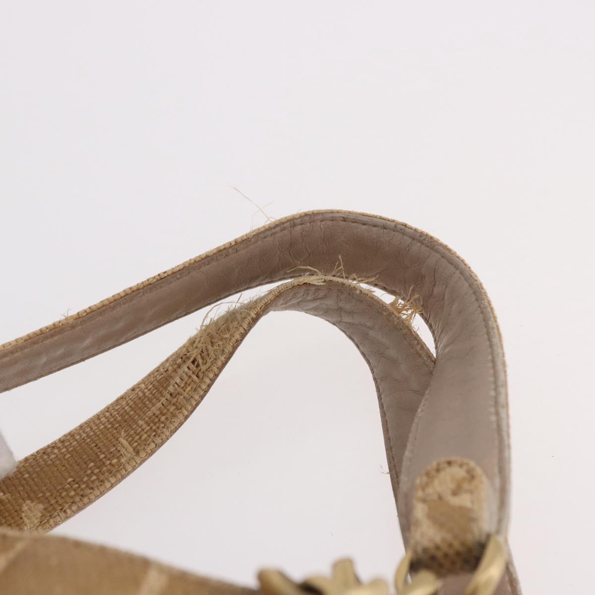 CHANEL Chain Shoulder Tote Bag Raffia Beige Gold CC Auth 191448V