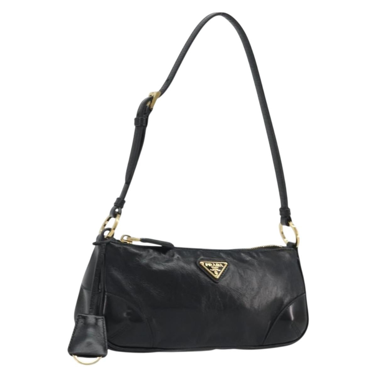 PRADA Accessory Pouch Leather Black Gold Auth 191449SAV