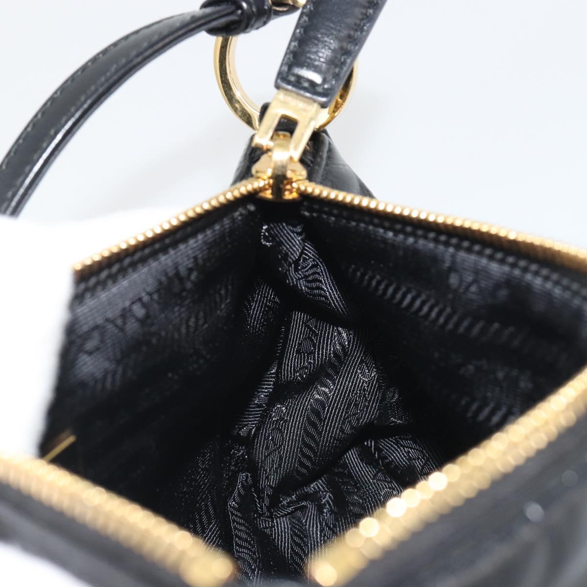 PRADA Accessory Pouch Leather Black Gold Auth 191449SAV