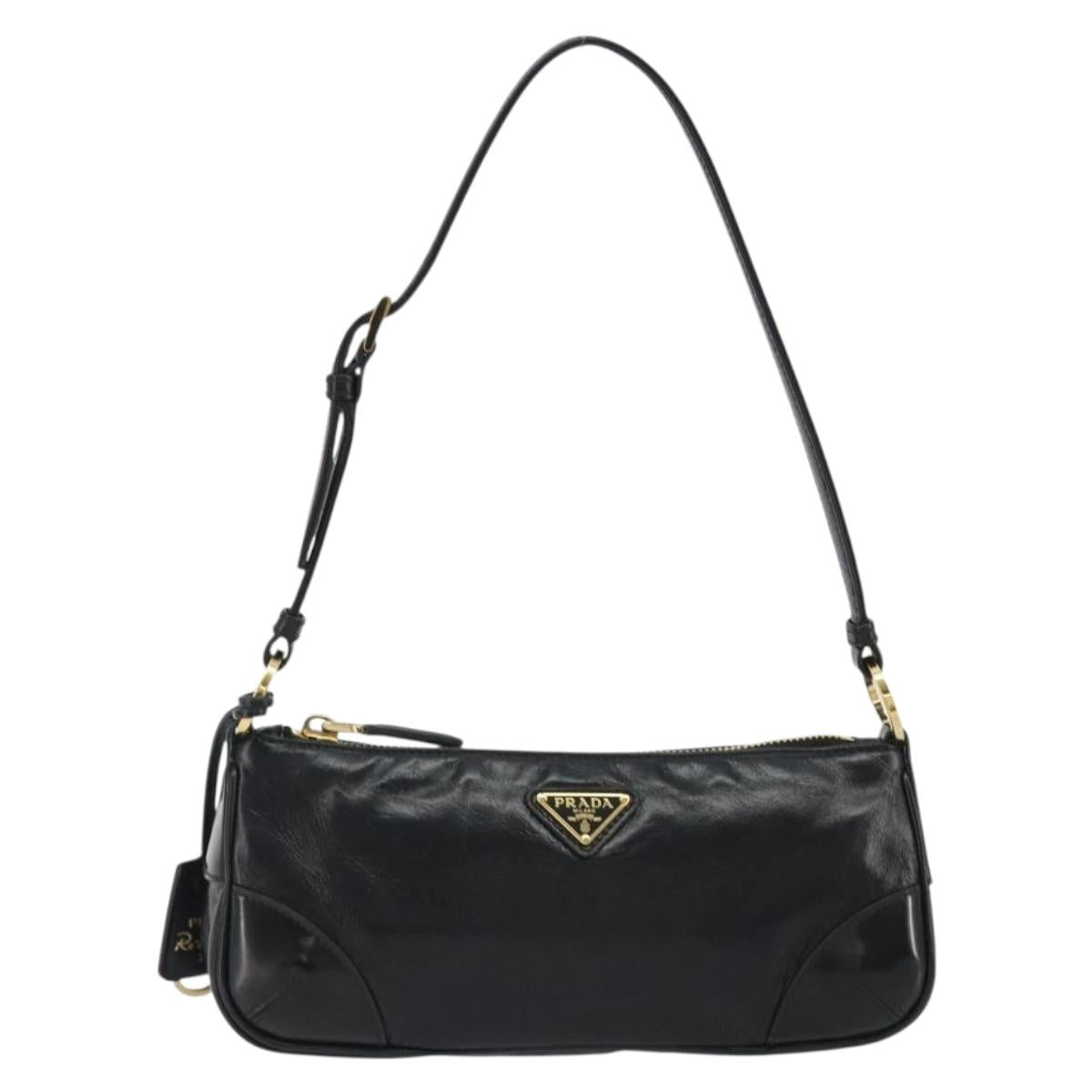 PRADA Accessory Pouch Leather Black Gold Auth 191449SAV