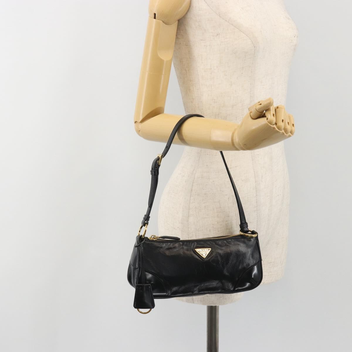 PRADA Accessory Pouch Leather Black Gold Auth 191449SAV