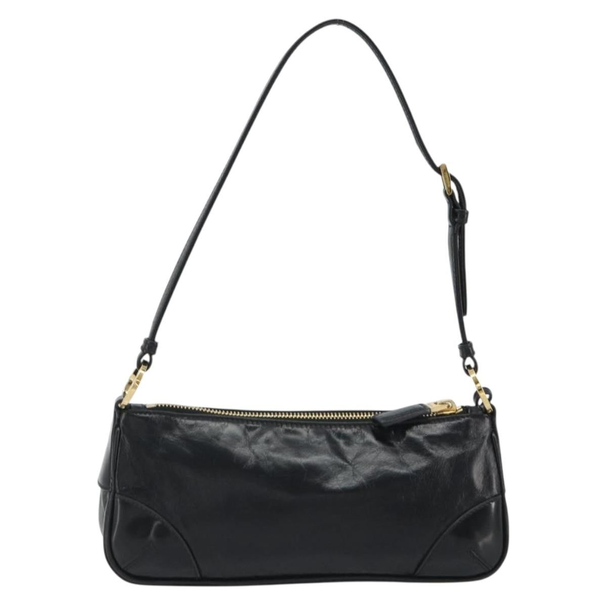 PRADA Accessory Pouch Leather Black Gold Auth 191449SAV