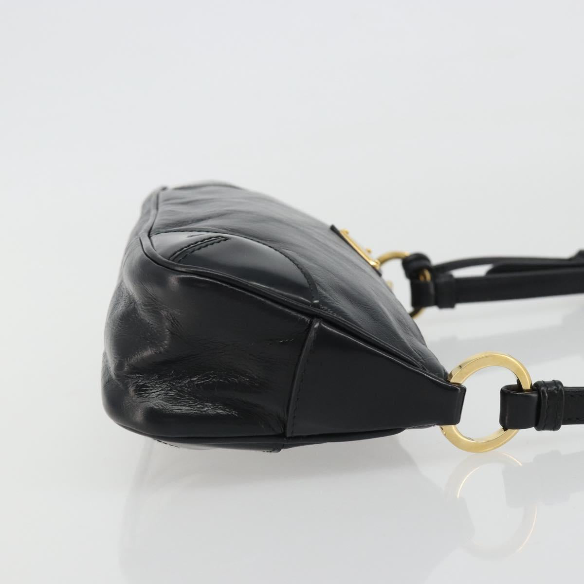 PRADA Accessory Pouch Leather Black Gold Auth 191449SAV