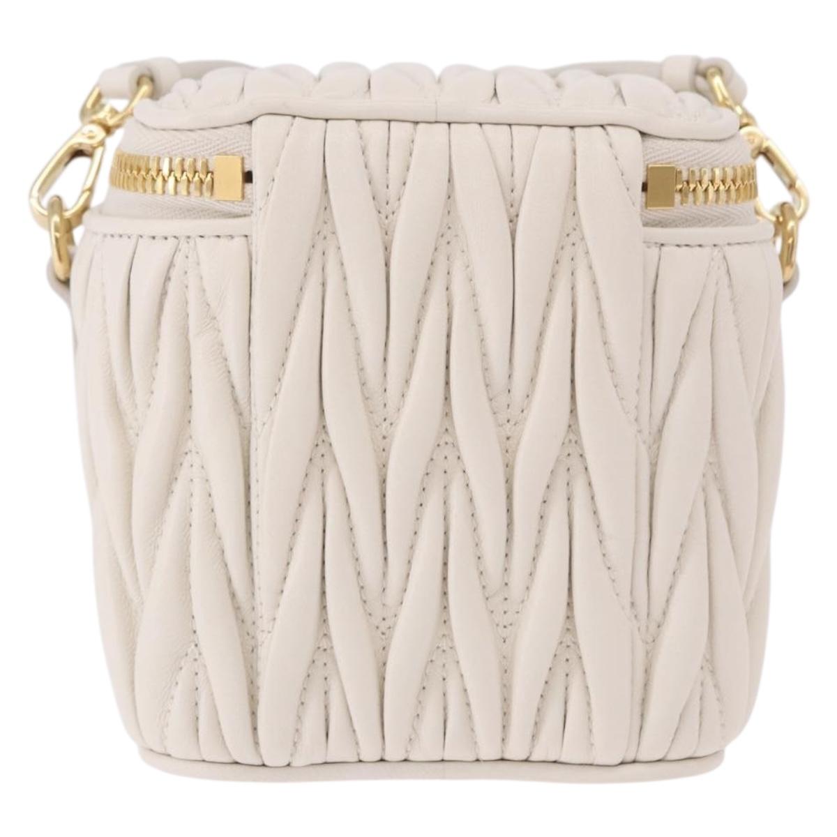 Miu Miu Matelasse Micro Bag Vanity Shoulder Bag Leather White Gold Auth 191450SM