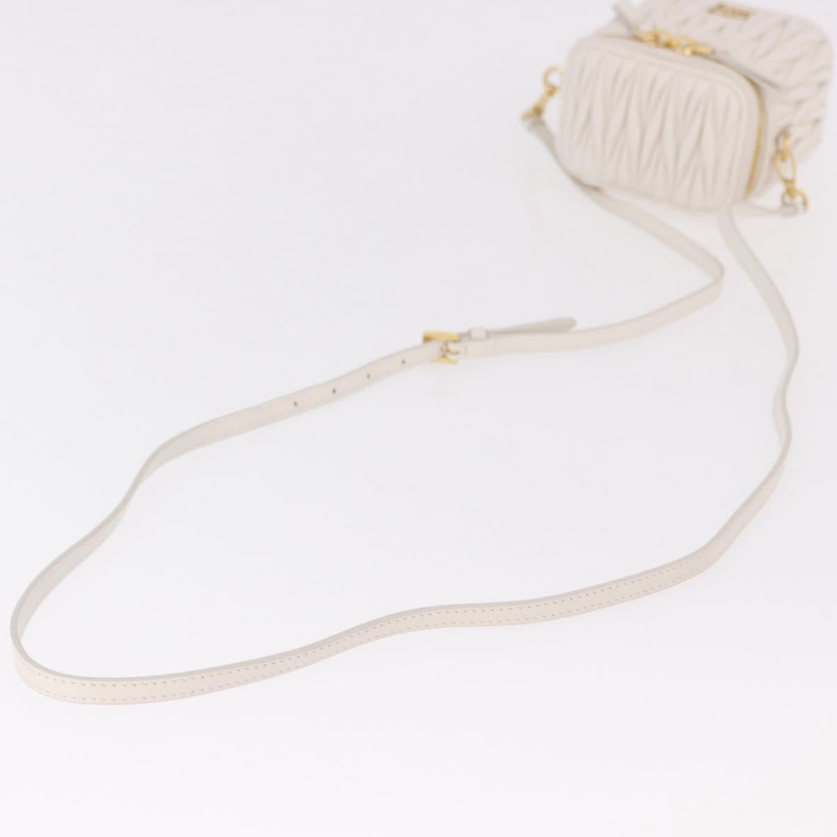 Miu Miu Matelasse Micro Bag Vanity Shoulder Bag Leather White Gold Auth 191450SM