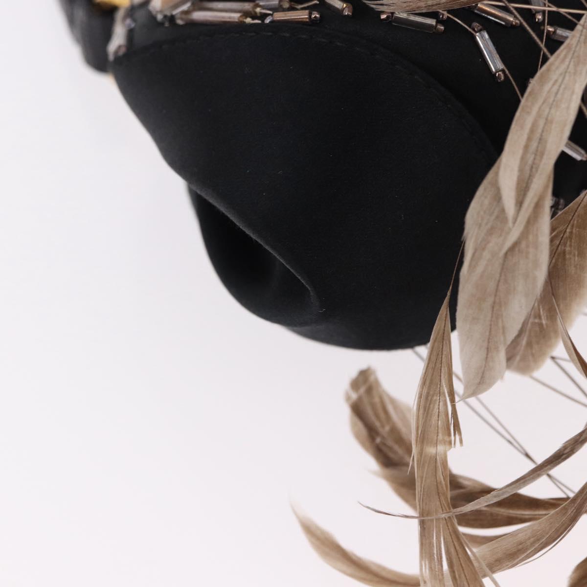 BVLGARI Feather Hand Bag Satin Black Gold Auth 191451SM