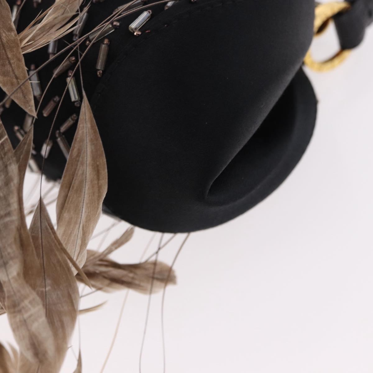 BVLGARI Feather Hand Bag Satin Black Gold Auth 191451SM