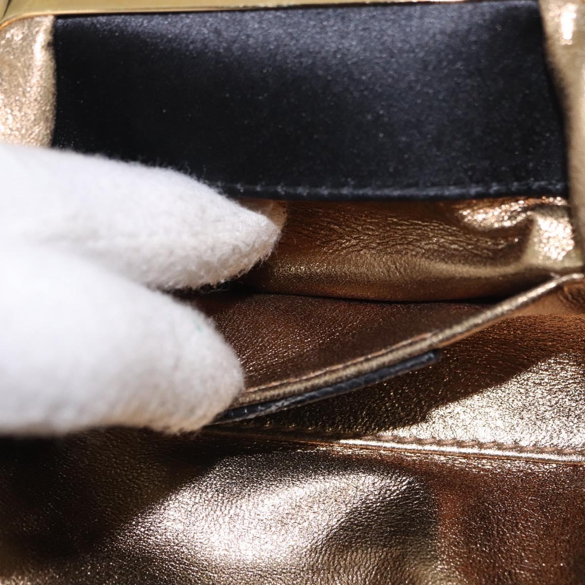 BVLGARI Feather Hand Bag Satin Black Gold Auth 191451SM
