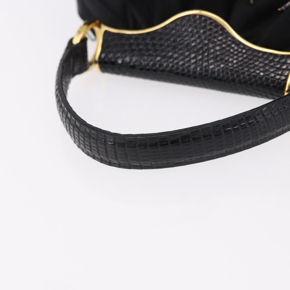 BVLGARI Feather Hand Bag Satin Black Gold Auth 191451SM