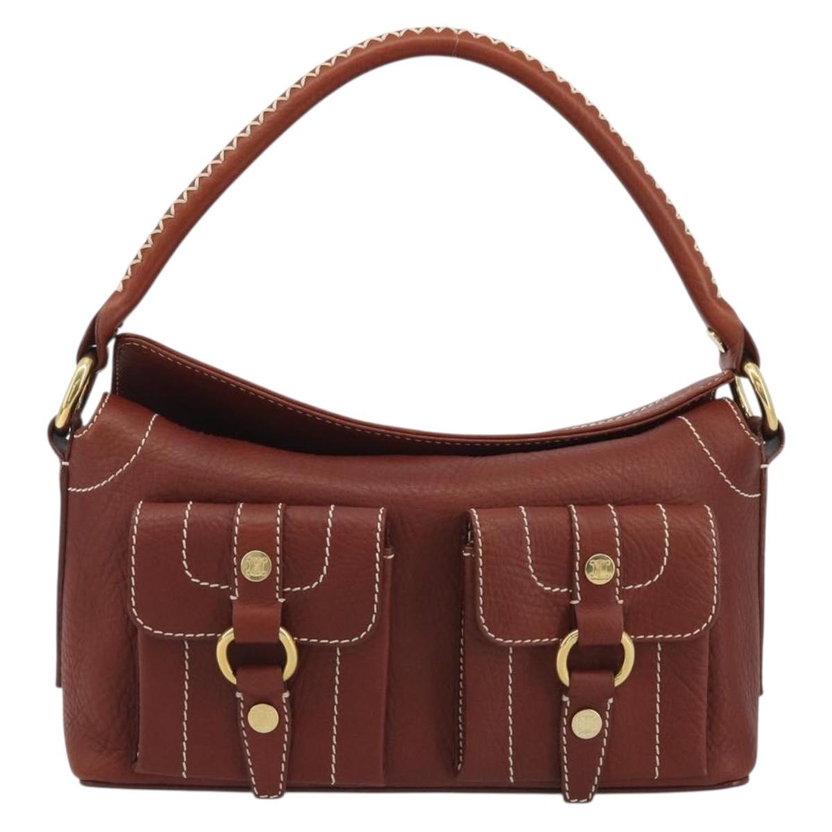CELINE Shoulder Bag Leather Brown Gold Auth 191452V