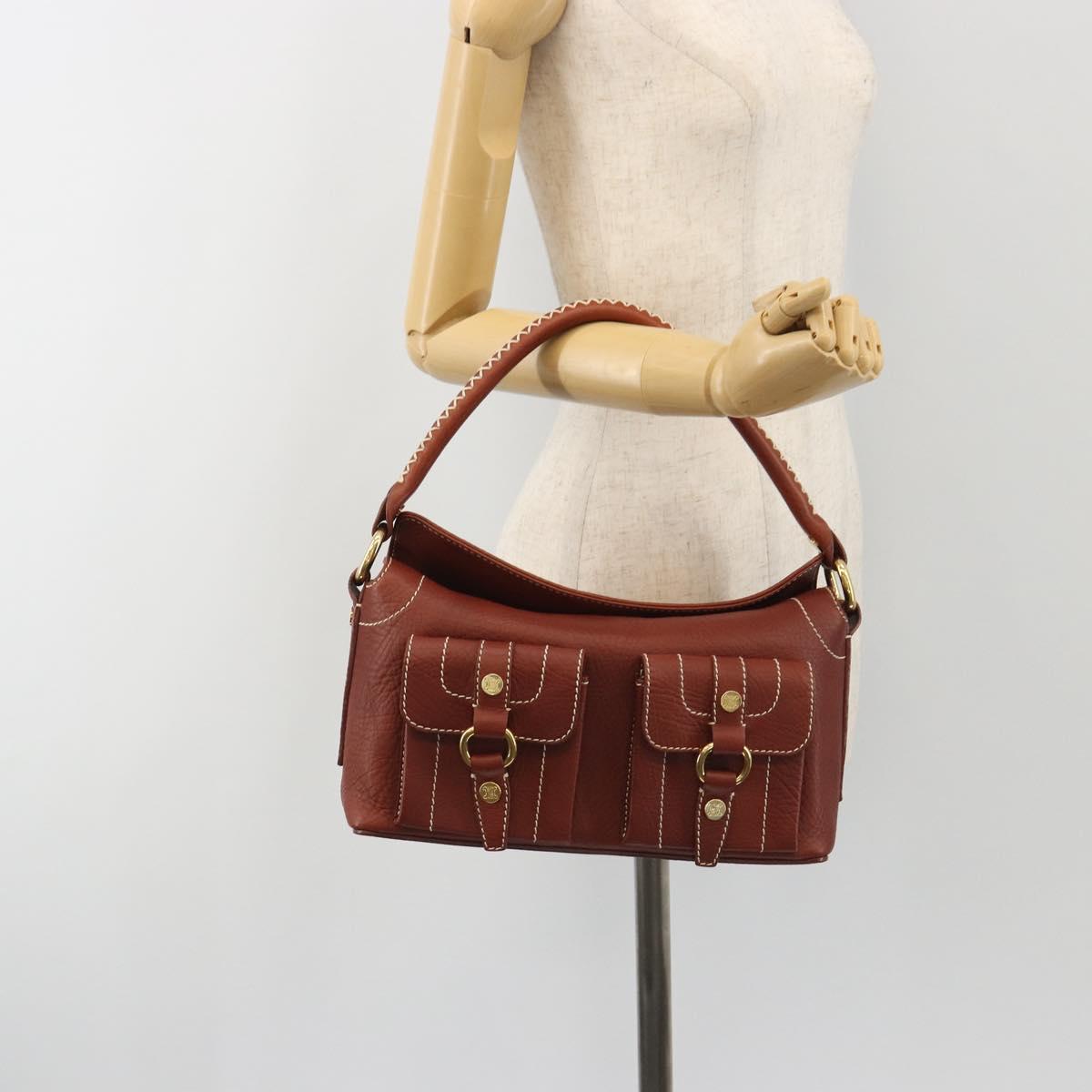 CELINE Shoulder Bag Leather Brown Gold Auth 191452V