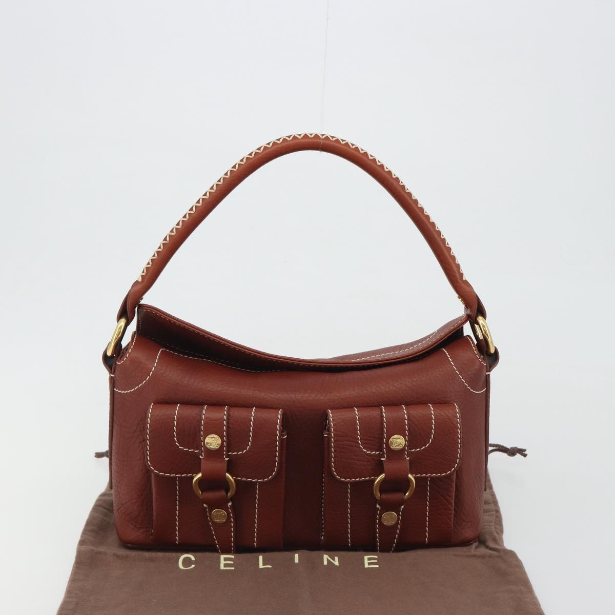 CELINE Shoulder Bag Leather Brown Gold Auth 191452V