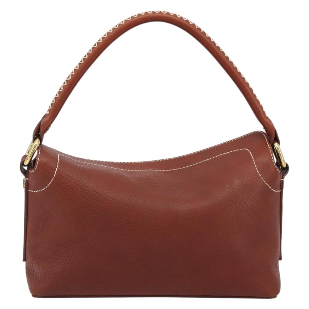 CELINE Shoulder Bag Leather Brown Gold Auth 191452V