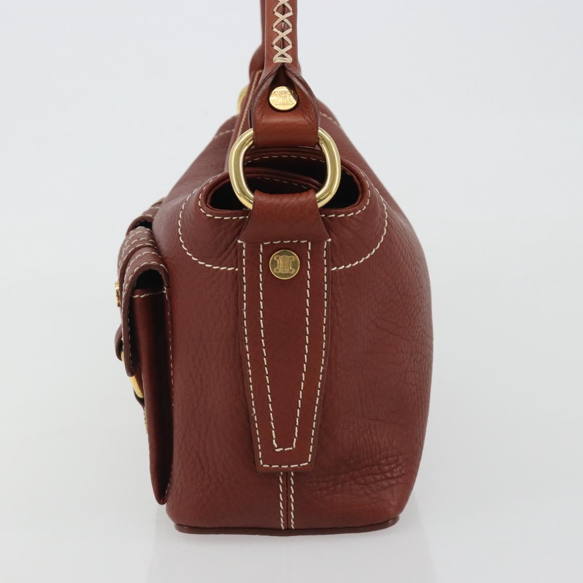 CELINE Shoulder Bag Leather Brown Gold Auth 191452V