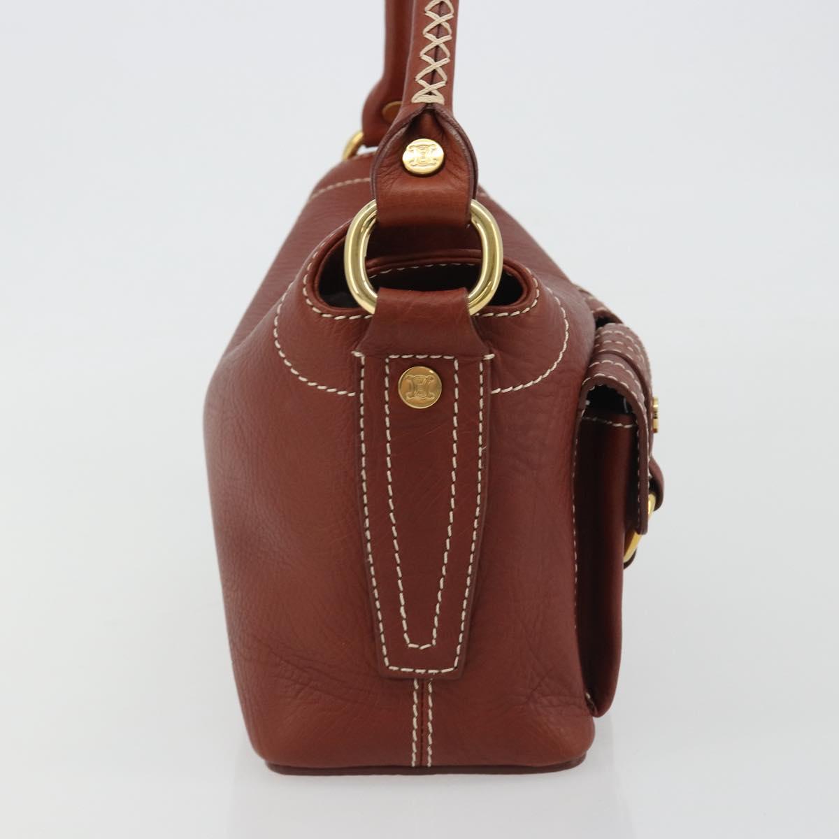 CELINE Shoulder Bag Leather Brown Gold Auth 191452V