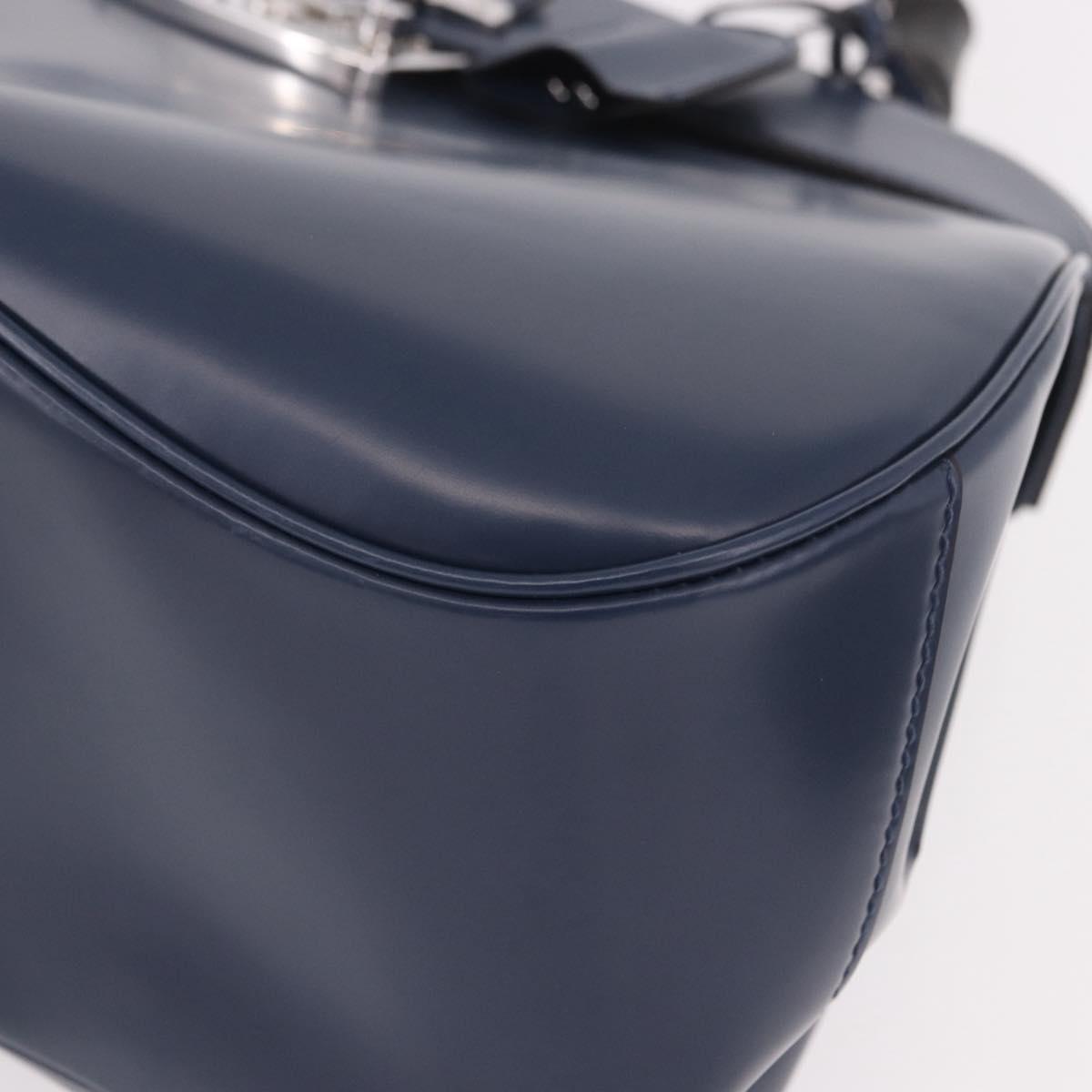 GUCCI Ready Lock Bamboo Hand Bag Leather Navy Silver 331829 Auth 191453V