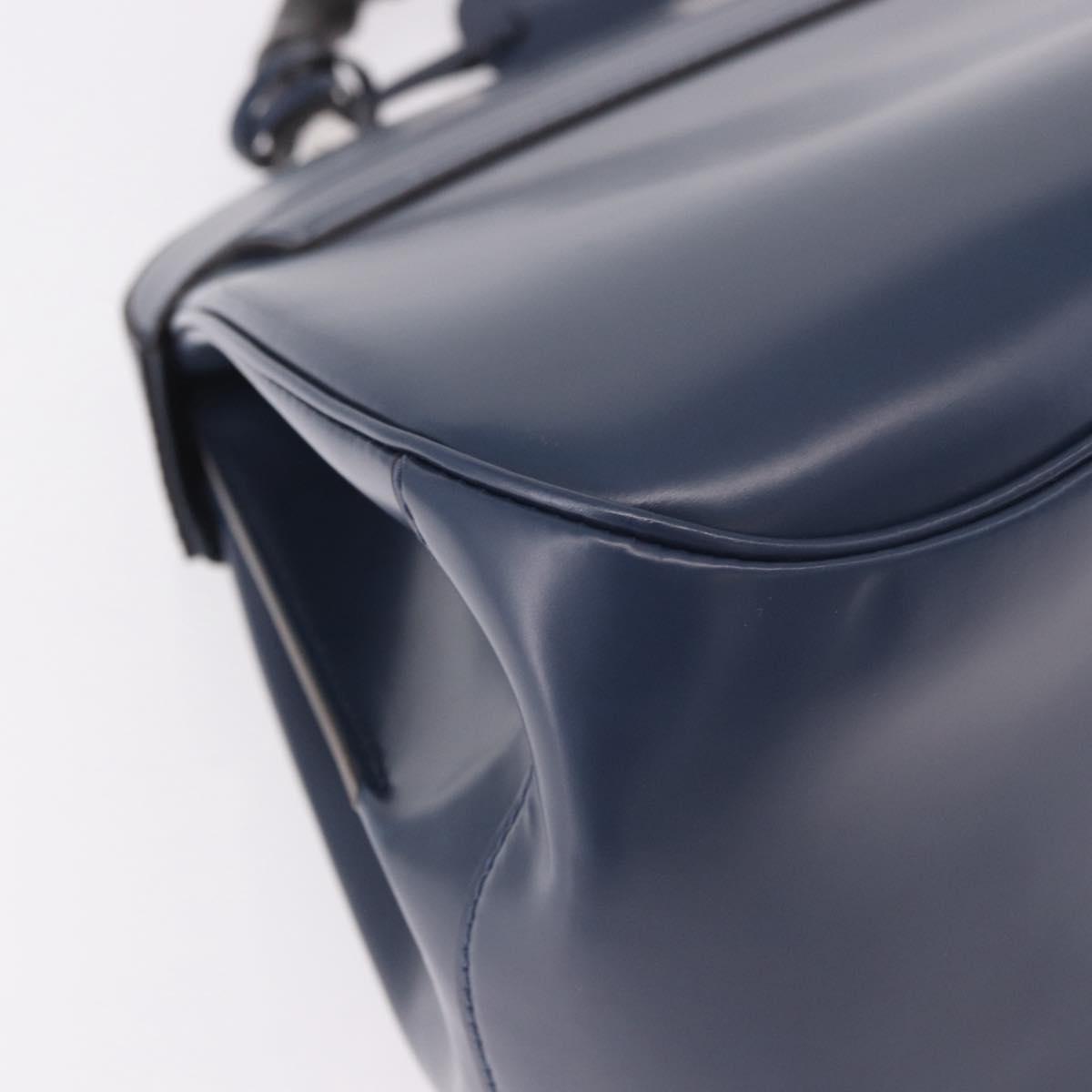 GUCCI Ready Lock Bamboo Hand Bag Leather Navy Silver 331829 Auth 191453V