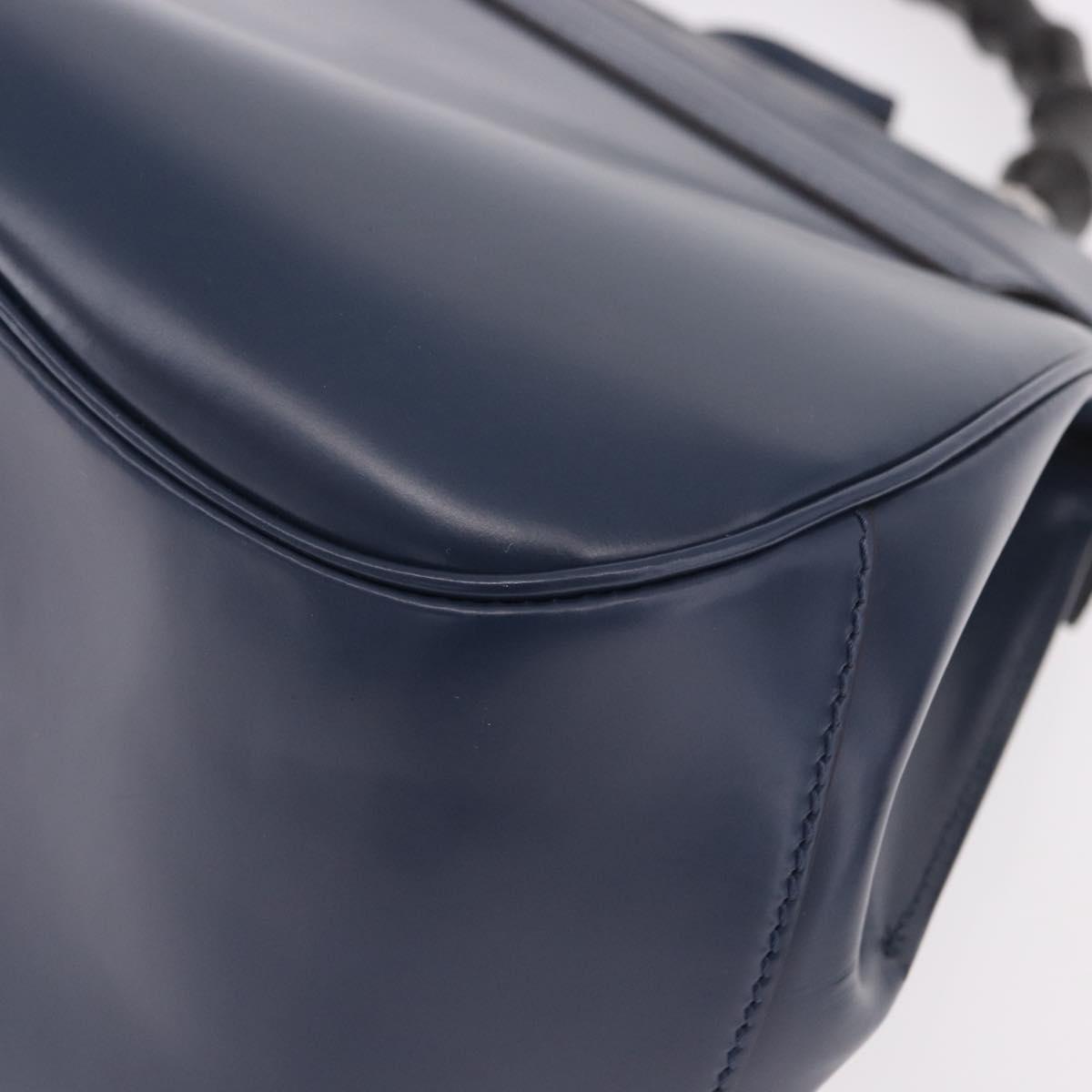 GUCCI Ready Lock Bamboo Hand Bag Leather Navy Silver 331829 Auth 191453V