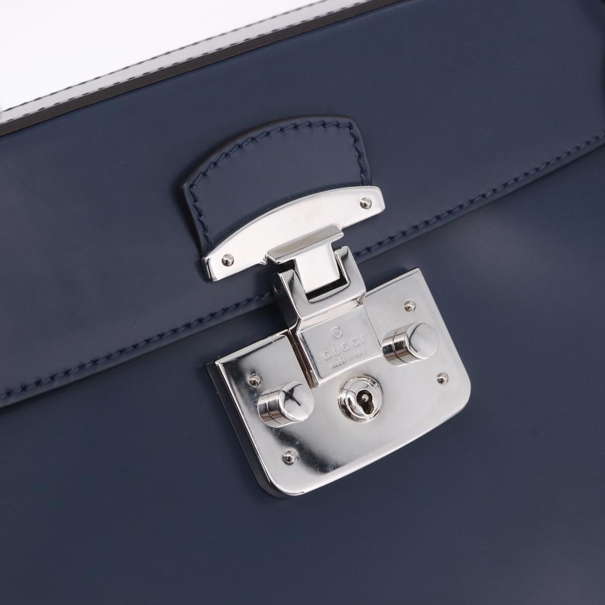 GUCCI Ready Lock Bamboo Hand Bag Leather Navy Silver 331829 Auth 191453V